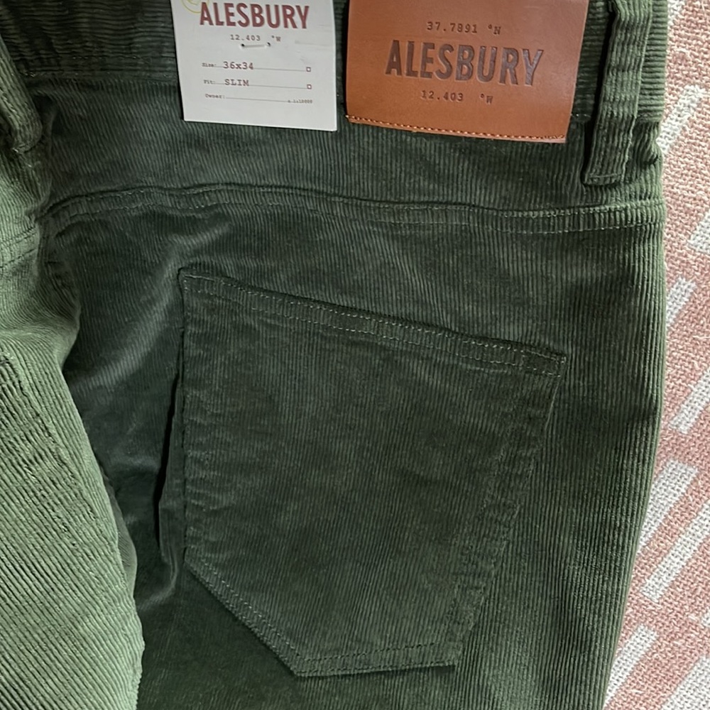 Alesbury Slim Fit Bedford Cord Olive Green Size 36x34 Slim NWT - Picture 8 of 8